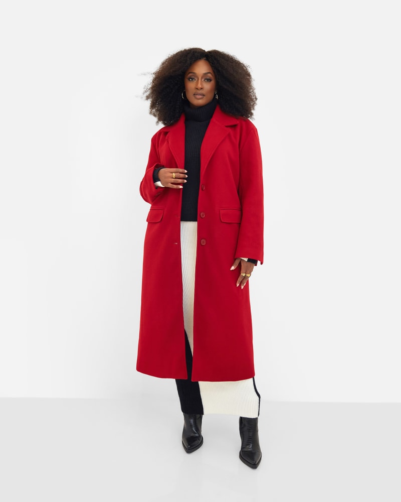 Red wool double breasted coat sales